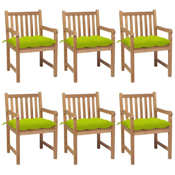 Cadeiras de jardim 6 uvas de madeira maciça teca almofadas verde brilhante D