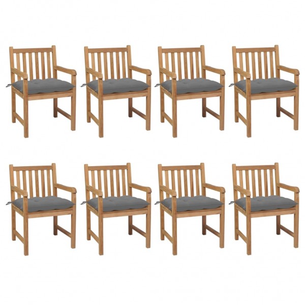 Cadeiras de jardim 8 unidades de almofadas de madeira maciça de teca cinza D