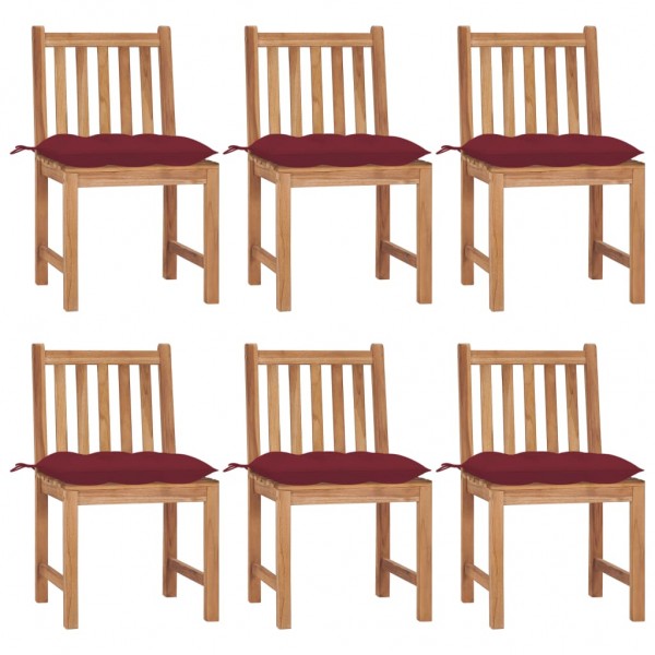 Cadeiras de jardim 6 unidades madeira maciça de teca com almofadas D