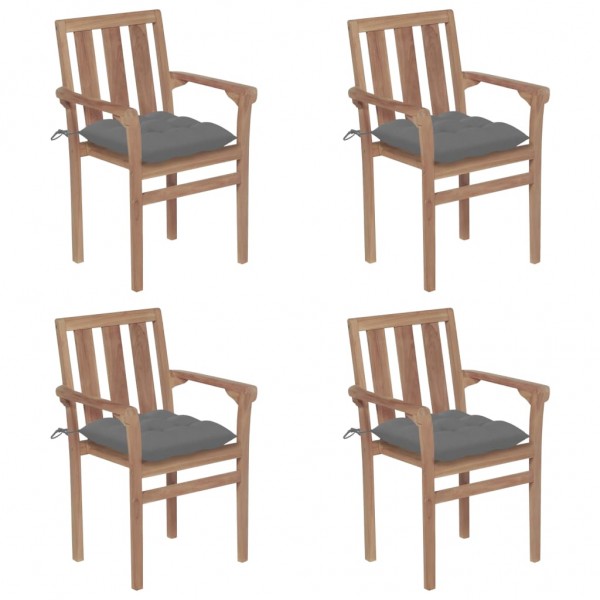 Cadeiras de jardim empilháveis 4 peças em madeira maciça de teca com almofadas D