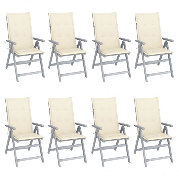 Cadeiras e almofadas reclináveis de jardim 8 unidades madeira de acácia cinza D