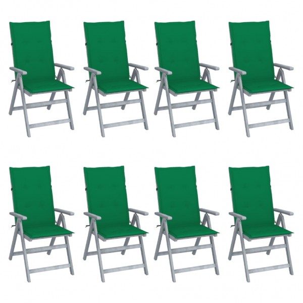 Cadeiras e almofadas reclináveis de jardim 8 unidades madeira de acácia cinza D