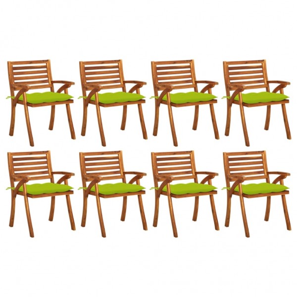 Cadeiras de jardim 8 peças em madeira maciça de teca com almofadas D