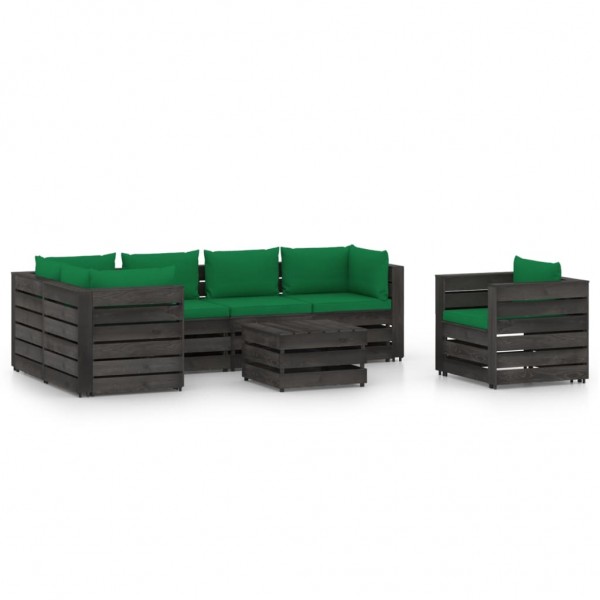 Mobiliário de jardim 7 peças com almofadas madeira impregnada cinza D