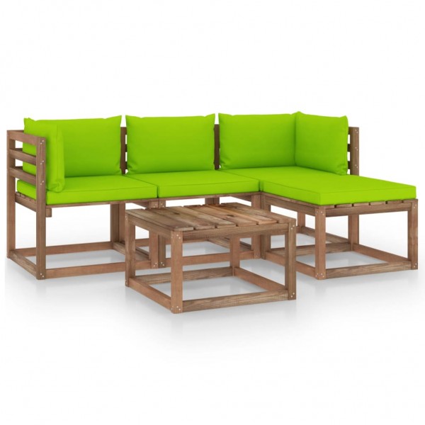 Muebles de jardín 5 piezas con cojines verde brillante D