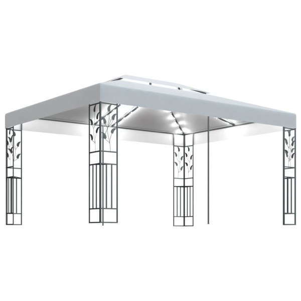 Cenador con doble techo y tira de luces LED blanco 3x4 m D