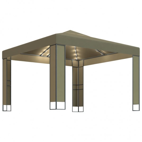 Gazebo com teto duplo e faixa de luz LED cinza 3x3x2,7m 180 g/m² D