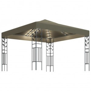 Tenda de jantar de jardim com tira de luz LED 3x3m taupé 180 g/m2 D