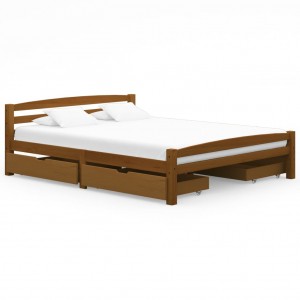 Estructura de cama 4 cajones madera pino marrón miel 160x200 cm D