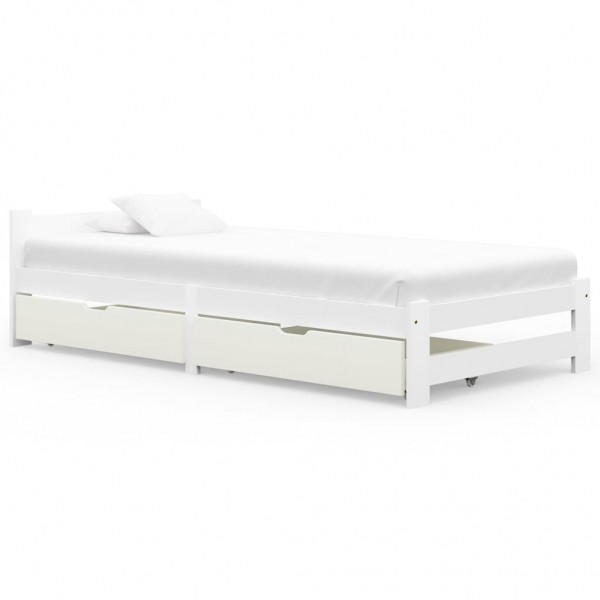 Estructura de cama con 2 cajones madera pino blanco 100x200 cm D