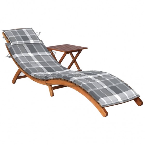 Espreguiçadeira de jardim com mesa e almofada em madeira maciça de acácia D