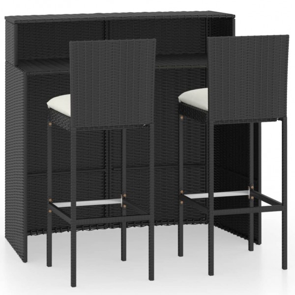 Conjunto de móveis de bar de jardim de 3 peças e almofadas pretas D