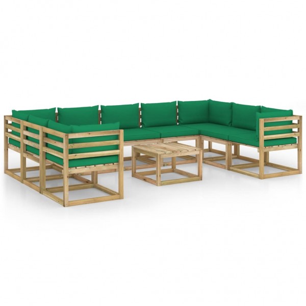 Set de muebles de jardín 10 pzas con cojines madera impregnada D