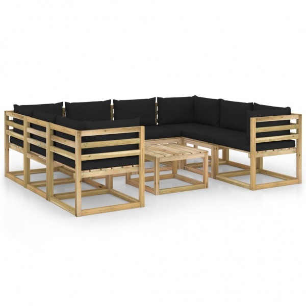 Juego de muebles jardín 9 pzas cojines madera pino impregnado D