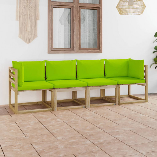 Sofá de jardín de 4 plazas con cojines verde chillón D