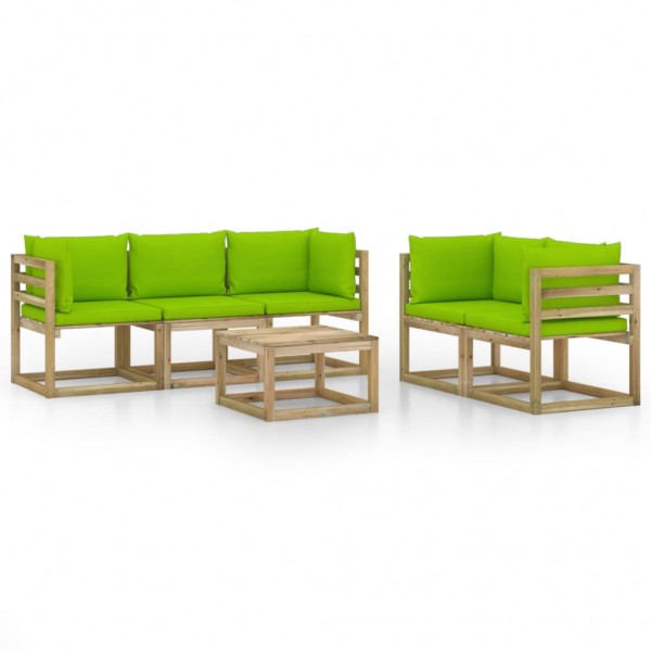 Conjunto de móveis de jardim 6 peças com almofadas verde lima D
