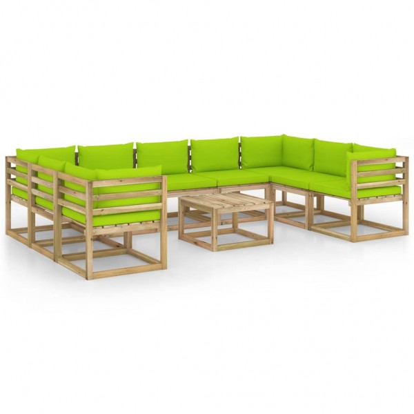 Conjunto de móveis de jardim para 10 pessoas com almofadas de madeira impregnada D