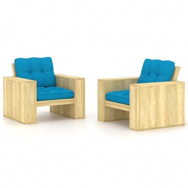 Cadeiras de jardim almofadas 2 uvas azul madeira de pinho impregnada D