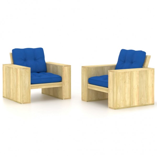 Cadeiras de jardim almofadas 2 usb azul real madeira de pinho impregnada D