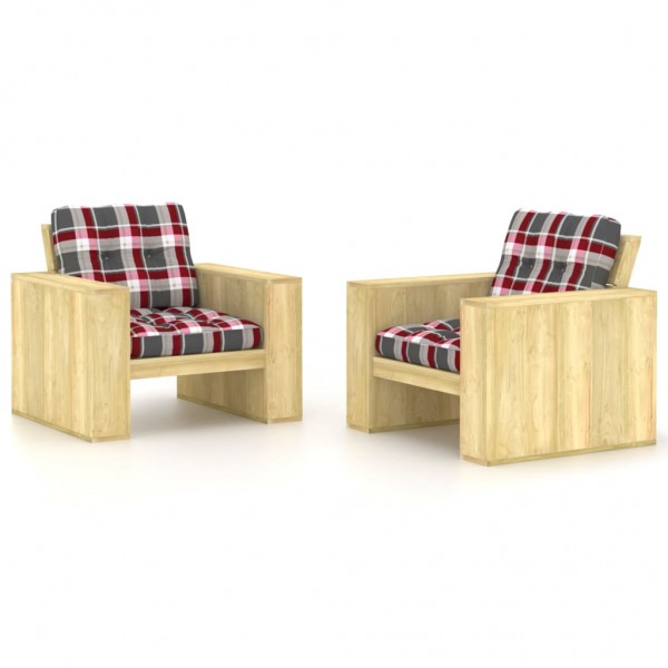 Cadeiras de jardim almofadas 2 quadros madeira de pinho impregnada D