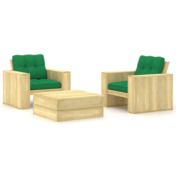 Set muebles de jardín y cojines 3 pzas madera pino impregnada Set muebles de jardín y cojines 3 pzas madera pino impregnada D