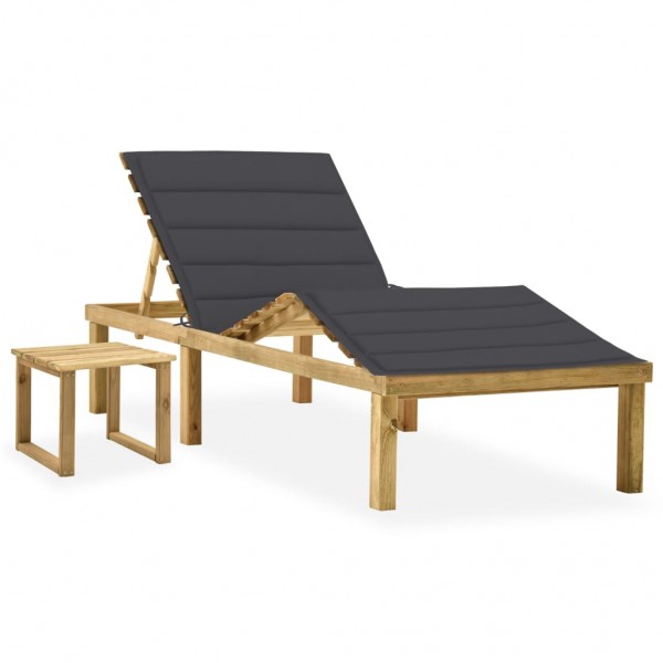 Cama de jardim com mesa e almofada de madeira de pinho impregnada D