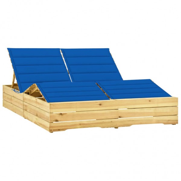 Espreguiçadeira dupla e almofadas em madeira de pinho impregnada em azul royal D