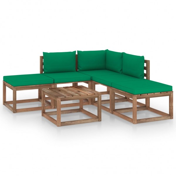 Juego de muebles de jardín 6 piezas con cojines verde D