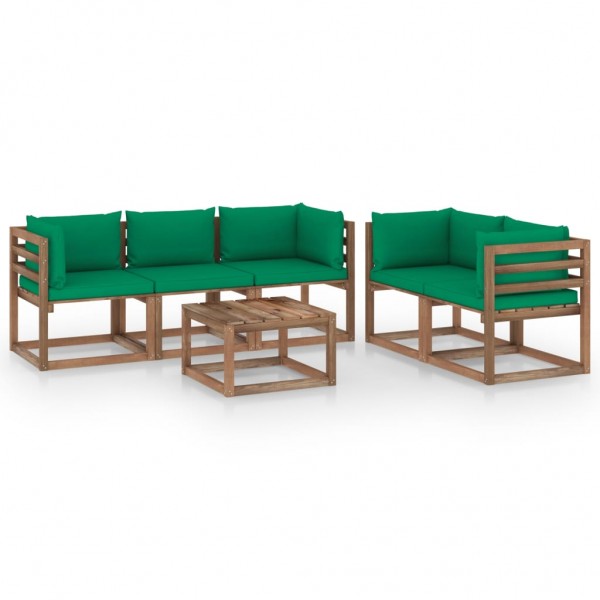 Conjunto de móveis de jardim 6 peças com almofadas verdes D