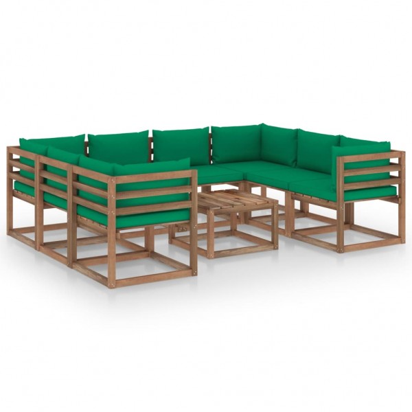 Set de muebles de jardín 9 piezas con cojines verdes D
