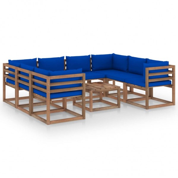 Juego de muebles de jardín 9 piezas con cojines azul D