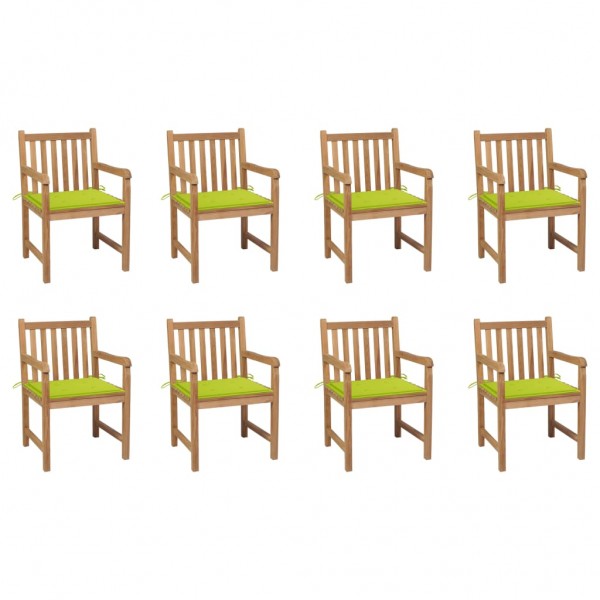 Cadeiras de jardim 8 metros madeira maciça teca almofadas verde brilhante D