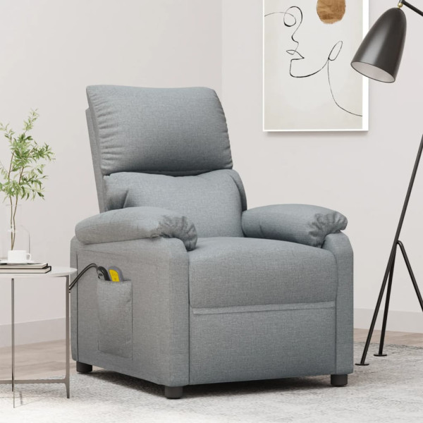 Sillón de masaje eléctrico y reclinable tela gris claro Sillón de masaje eléctrico y reclinable tela gris claro D