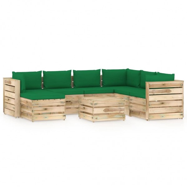 Muebles de jardín 8 piezas con cojines madera impregnada verde D