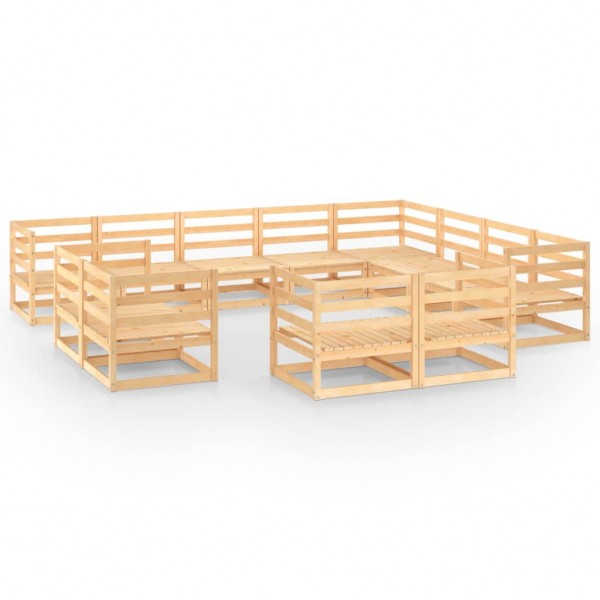 Juego de muebles de jardín 12 piezas madera maciza de pino D