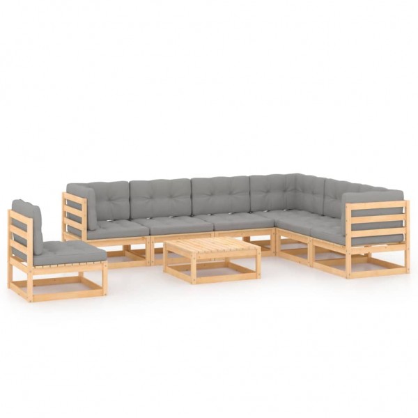Muebles de jardín 8 piezas con cojines de madera de pino maciza D