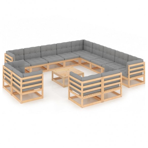 Mobiliário de jardim 14 camas com almofadas de madeira de pinho maciço D