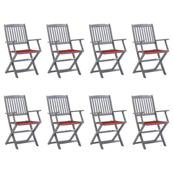 8 cadeiras dobráveis de jardim e almofadas em madeira de acácia maciça D