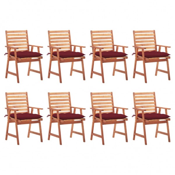 Cadeiras e almofadas de jantar de jardim 8 unidades em madeira de acácia maciça D