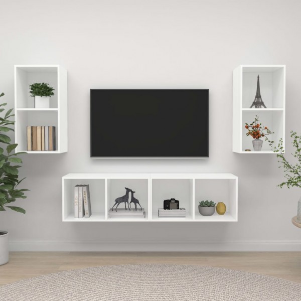 Muebles de pared para TV 4 uds aglomerado blanco D