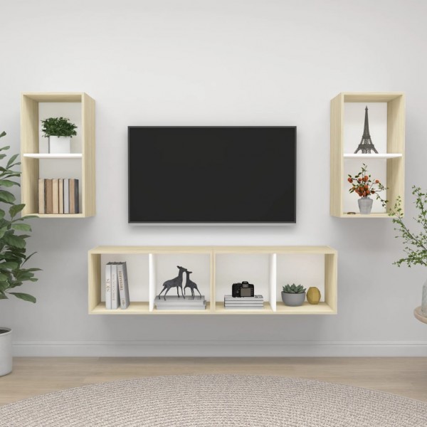 Mobiliário de sala de estar de parede 4 peças branco e carvalho Sonoma D