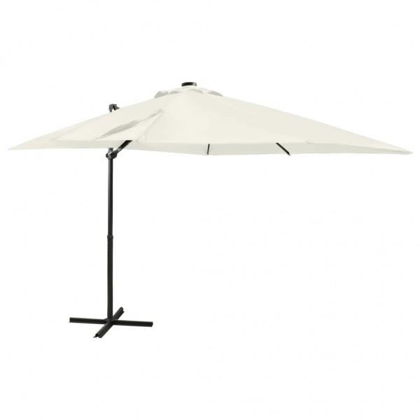 Guarda-chuva com poste e luzes LED areia 250 cm D