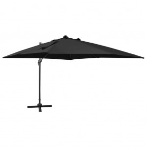Guarda-chuva com poste e luzes LED pretas 300 cm D