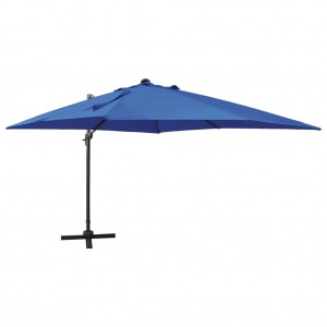 Guarda-chuva com poste e luzes LED azuis 300 cm D