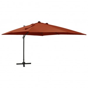 Guarda-chuva com poste e luzes LED terracota 300 cm D