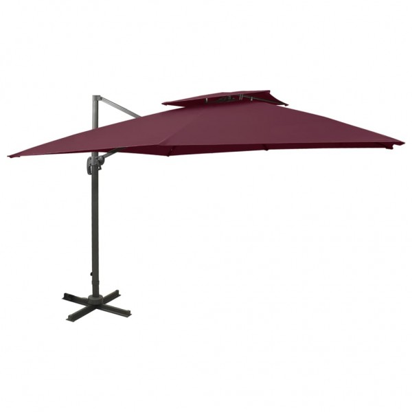 Um guarda-chuva com cobertura dupla vermelho bordeaux 300x300 cm D