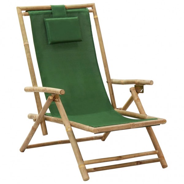 Cadeira de repouso reclinável de bambu e tecido verde D