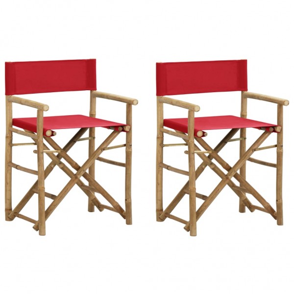 Cadeiras de diretor dobráveis 2 peças de bambu e tecido vermelho D