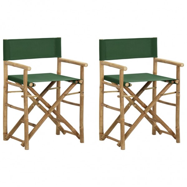 Cadeiras de diretor dobráveis 2 peças de bambu e tecido verde D