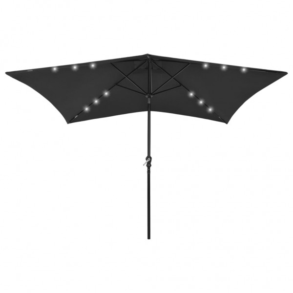 Sombrilla con LED y poste de acero negro 2x3 m D